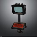 Vintage Electronic Device With Old Fashioned TV Monitor And Red Control Panel Stand