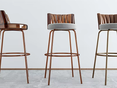 Modern Bar Stools With Copper Metal Frame And Padded Leather Seats Backrest 3d model