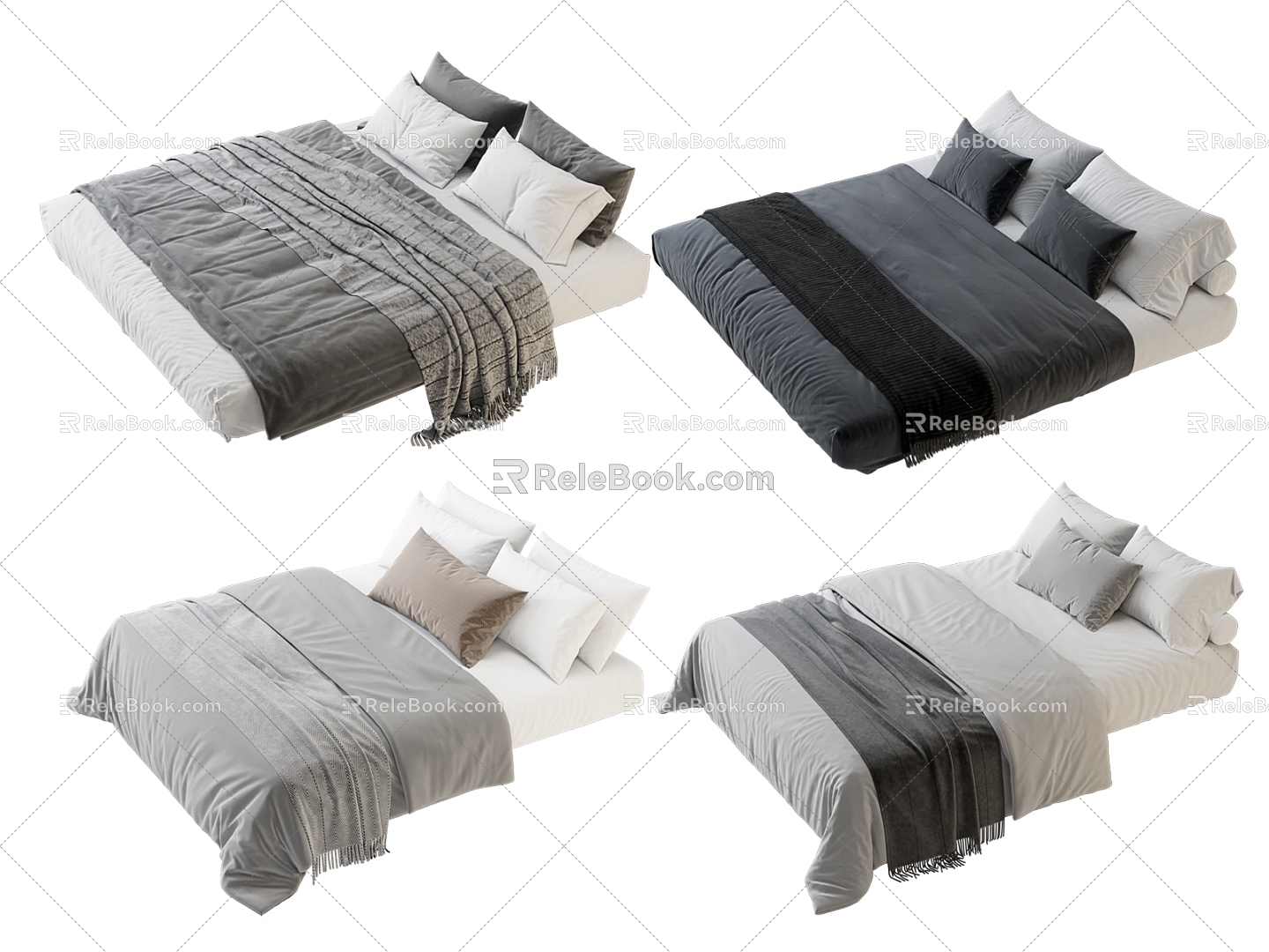 Simple Bedding Combination Nordic Italian Bedding Mattress Quilt Pillow 3d model