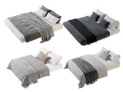 Modern Minimalist Bed Linens With Different Gray Tones Quilt Pillows And Blanket 3d model
