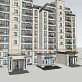 Modern Multi storey Residential Building Facade With Regular Windows And Balconies 3d model
