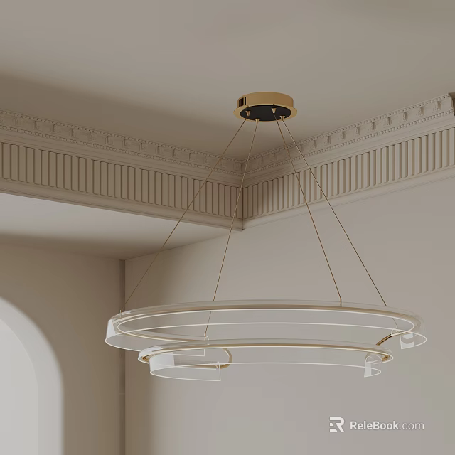 Modern Double Ring Circular White Metal Chandelier for Ceiling with Decorative Molding Interior Space 3d model 