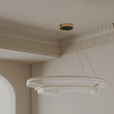 Modern Double Ring Circular White Metal Chandelier for Ceiling with Decorative Molding Interior Space 3d model
