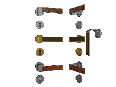 Various Designs Of Door Handles With Wooden And Metal Finishes For Home Interiors 3d model