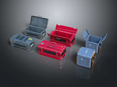 Red And Gray Storage Boxes With Open Lids And Durable Plastic Design 3d model