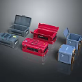 Red And Gray Storage Boxes With Open Lids And Durable Plastic Design