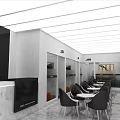 Modern Exhibition Booth Design With White Exterior Black Framework And Monitor Displays