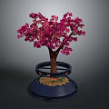 Decorative Tree With Pink Blossoms On Blue Circular Base And Ring Structure