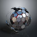 Metallic Geometric Sphere Made Of Hexagonal Polygons With Silver Black Red Futuristic Accents