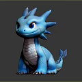 Cute Blue Dragon Character With Spiked Head Purple Belly Finned Tail And Large Round Eyes