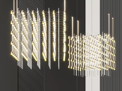 Modern Linear Chandelier Design With Illuminated Vertical Metallic Strips And Sleek Structure 3d model