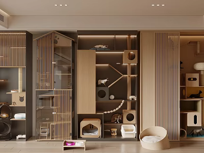 Modern Cat Tree Interior Design With Multi level Platforms Wooden Structure And Cozy Cat Beds 3d model