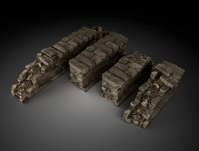 wall brick wall earth wall collapse stone wall earth mound wall 3d model