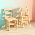 Light Wooden Stools With Slatted Design In Colorful Room Interior