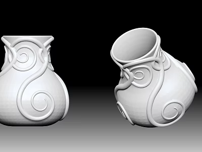 Two White Decorative Vases With Spiral Design For Flower Arrangement 3d model