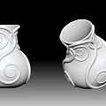 Two White Decorative Vases With Spiral Design For Flower Arrangement