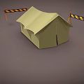Green Camping Tent Surrounded By Orange Striped Barriers And Red Rope