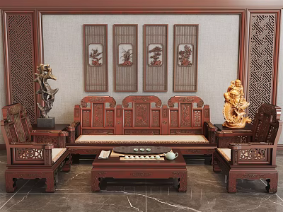Chinese Sofa Coffee Table Combination Redwood Sofa Furniture 3d model