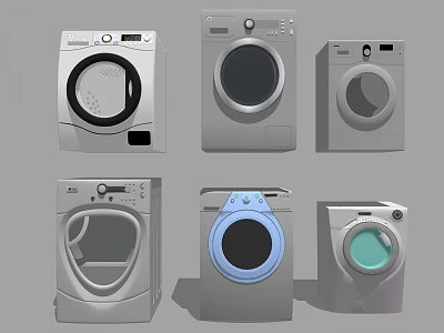 Various Stylish Washing Machines With Different Door Designs And Control Panels 3d model