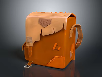 Vintage Orange Backpack With Worn Patches Leather Straps And Badge Design 3d model
