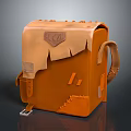 Vintage Orange Backpack With Worn Patches Leather Straps And Badge Design