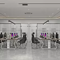 Modern Open Office Space Design With Desks Computers Lighting And Lounge Area 3d model