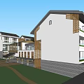 Traditional Modern Hotel Building With Courtyard Pond Green Lawn And Reflective Water