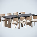 Modern Dining Table Set With Wooden Frame Black Tabletop And Light Colored Chairs 3d model