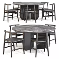 Modern Round Dining Table Set With Marble Top And Wooden Chairs 3d model