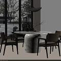 Modern Round Marble Dining Table Set With Matching Chairs And Pendant Light 3d model