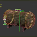 Rusted Green Cylindrical Tank with Metal Stand Top Device and Pipe