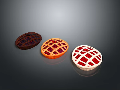Three Assorted Delicious Pies With Lattice Crust In Different Colors 3d model