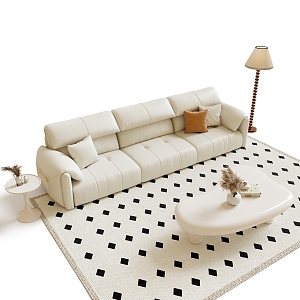 Modern three-seat sofa coffee table combination 3d model