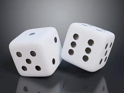 Two White Dice With Black Dots On Smooth Surface And Reflections 3d model