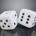 Two White Dice With Black Dots On Smooth Surface And Reflections