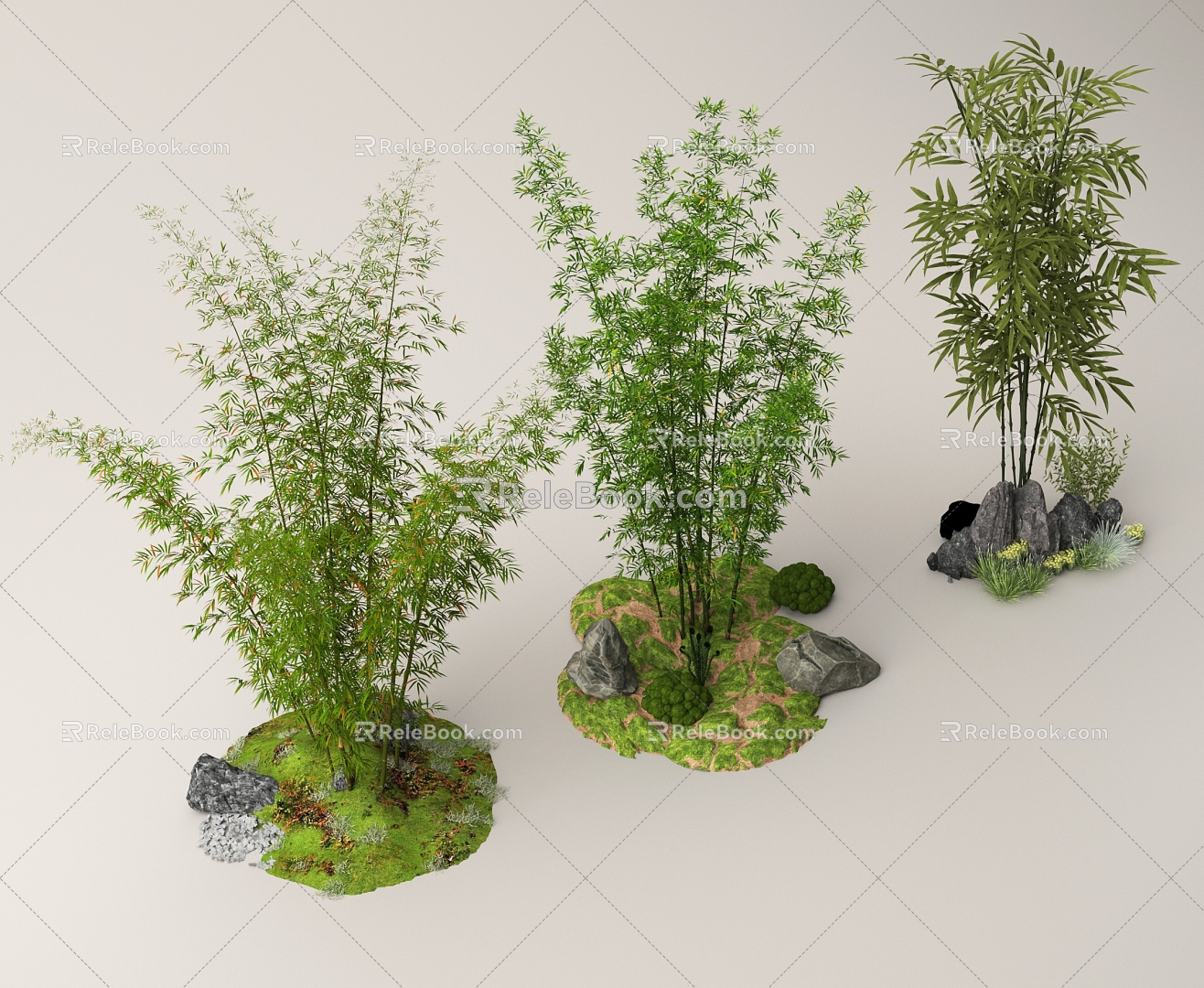 Bamboo Bamboo Forest Landscape Bamboo Plant Pile Landscape Stone 3d model