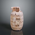Ancient Clay Sculpture Carving With Broken Vessel And Intricate Circular Patterns