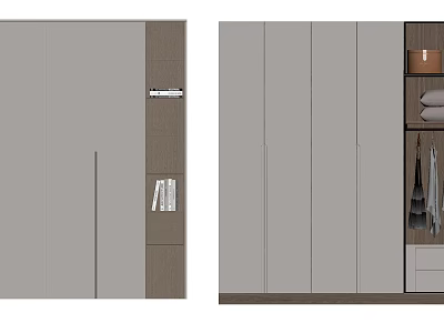 Modern Wardrobe Design With Gray Brown Panels Multiple Doors Drawers And Storage Spaces 3d model