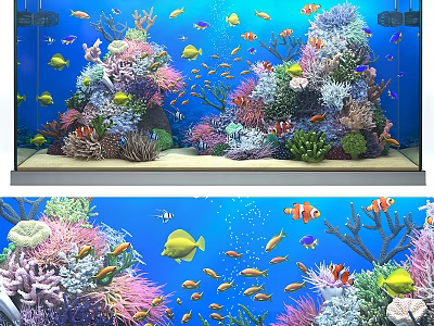 Vibrant Aquarium Fish Tank with Colorful Fish Vibrant Corals and Aquatic Plants 3d model