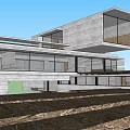 Modern Detached Villa with Stone Facade Floor to Ceiling Windows and Mountain View 3d model