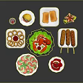 Delicious Assorted Food Platter With Donuts Sandwiches Hot Dogs Salad Shrimp Skewers And Pink Drink