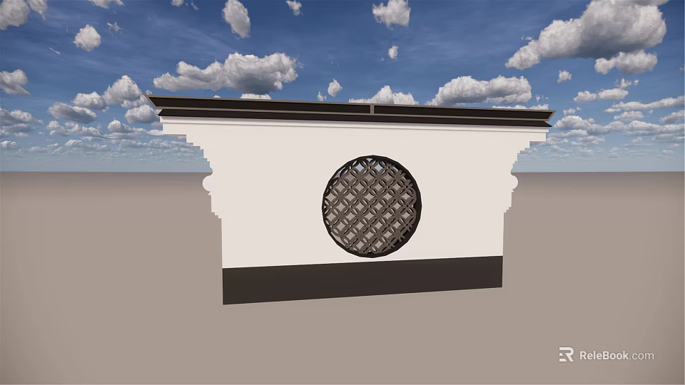 Traditional Scenic Wall Design With Circular Lattice Window And Blue Sky Background 3d model 