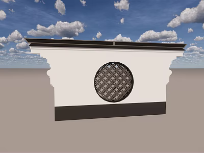 Traditional Scenic Wall Design With Circular Lattice Window And Blue Sky Background 3d model