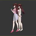Two Anime Style Game Movie Characters With Long Red Hair And Pink Outfits