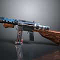 Vintage Military Weapon Gun With Blue Black Metal Body Wooden Stock And Red Indicator Light