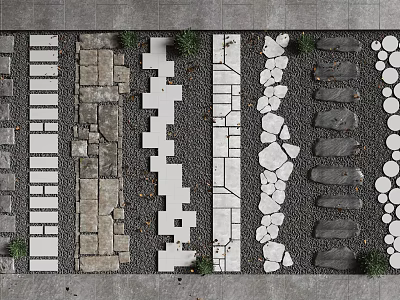 Garden Stepping Stones Design With Square Slate Round Pebble And Irregular Stone Layout 3d model