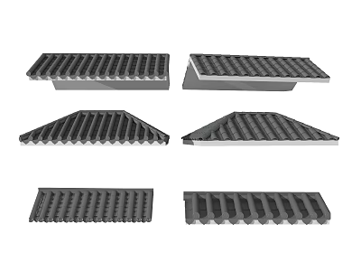 Different Types of Architectural Building Components With Various Roof Tile Shapes 3d model
