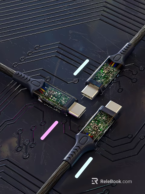 USB C Cables With Internal Circuit Boards For Fast Charging Data Transfer And Color Accents 3d model 