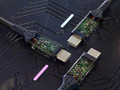 USB C Cables With Internal Circuit Boards For Fast Charging Data Transfer And Color Accents 3d model