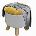 Modern Gray Sofa Stool With Yellow Cushion And Gray Striped Blanket On Wooden Legs